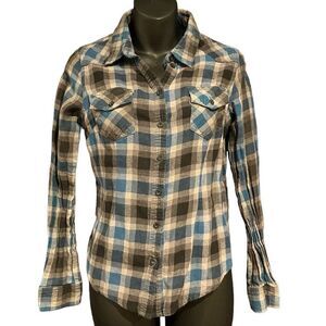 XXI Blue Gray Black Plaid Flannel Women’s Medium